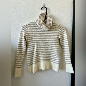 Banana Republic Wool Alpaca Tan Cream Striped Turtleneck Sweater